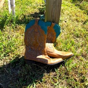Cowboy Boots Turquoise & Tan